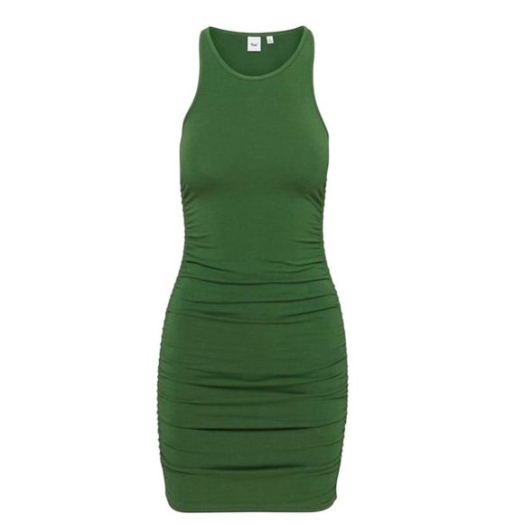 TNA Dresses & Skirts - Aritzia TNA Chill Bodycon Malibu Olive Green Ruched Mini Dress